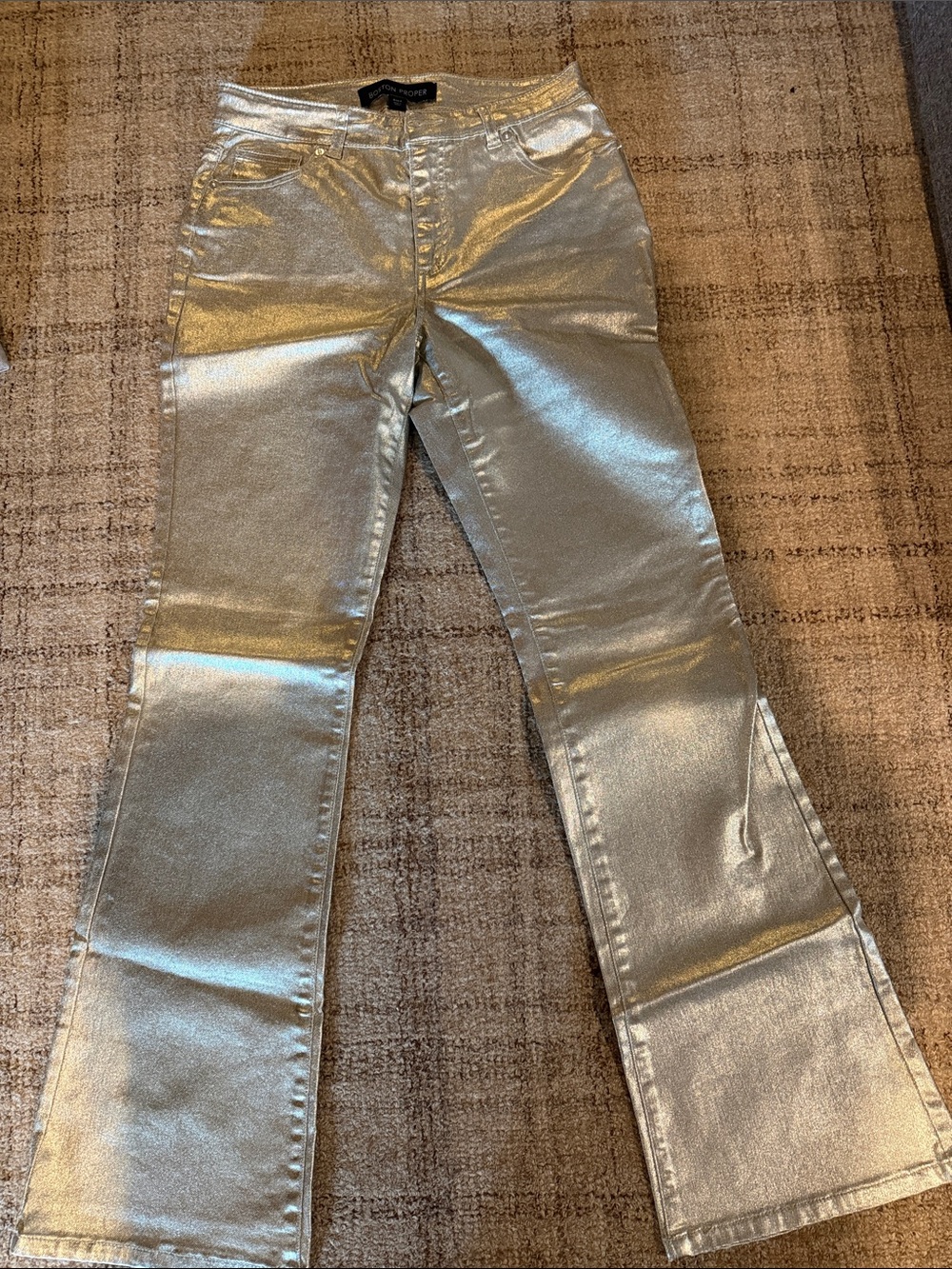 Boston Proper Metallic Gold Flare Jeans